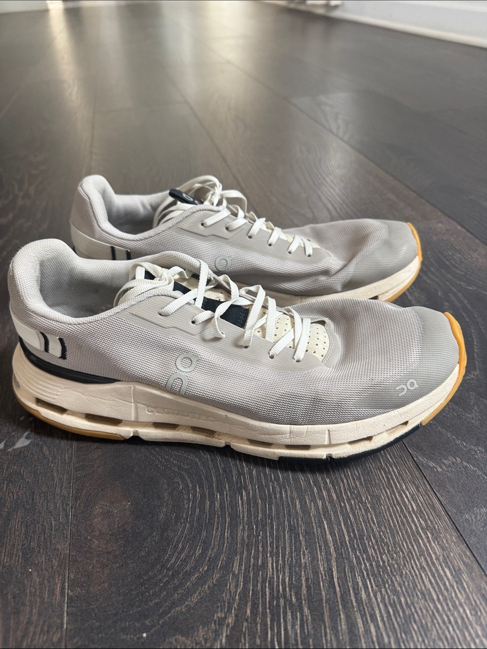 On Running Men's Athletic Shoes in White with Tan Accents